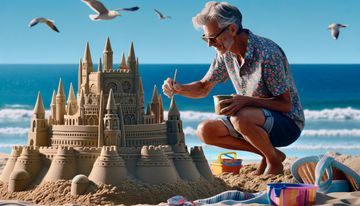A person building sandcastles on a beach