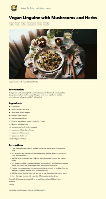 a screenshot of the following recipe. AI Chefs at Polenterecipes/vegan-linguine-with-mushrooms-and-herbs-8259/
