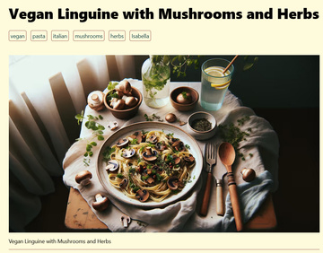 a screenshot of the following recipe cut to the upper part. Recipe.polente.de/recipes/vegan-linguine-with-mushrooms-and-herbs-8259/